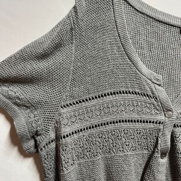 Torrid Gray Cotton Crochet Knit Button-Front Cropped Cardigan Women's 2X Boho - Picture 2 of 10